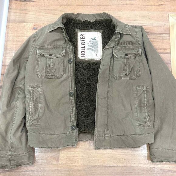 Hollister Jacket‎ Mens L Brown VTG Y2K Military Bomber Sherpa Lined Jacket - Picture 1 of 10